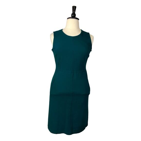 Lands’ End Dress Ponte Knit Sheath Pockets Hunter Green Floral Women’s Size 14 - Picture 1 of 11